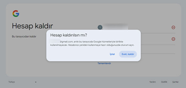 gmail hesabı kaldırma işlem adımları